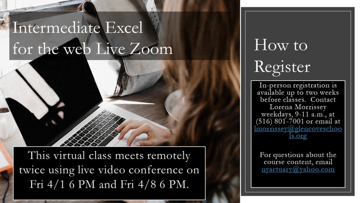 NEW! Intermediate Excel workshop April 1st and 8th at 6 PM (Live on Zoom)